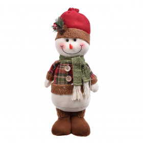 Χριστουγεννιάτικη Διακοσμητική Φιγούρα Χιονάνθρωπος Κόκκινη Καρό Φορεσιά Κόκκινο Σκουφί 40cm