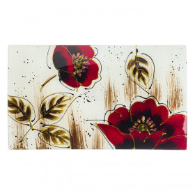 Χριστουγεννιάτικη Διακοσμητική Πιατέλα Γυάλινη Εκρού Κόκκινες Παπαρούνες Glitter 42x24.5x4.5cm