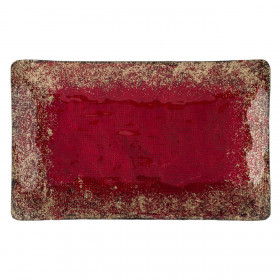 Χριστουγεννιάτικη Διακοσμητική Πιατέλα Παραλληλόγραμμη Γυάλινη Κόκκινη Χρυσό Glitter 41x25.5x3.5cm