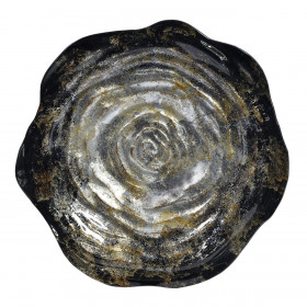 Χριστουγεννιάτικη Διακοσμητική Πιατέλα Γυάλινη Στρογγυλή Μαύρη Σαμπανί Glitter Κυμματιστή 32.5x4cm