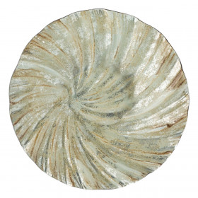 Χριστουγεννιάτικη Διακοσμητική Πιατέλα Στρογγυλή Γυάλινη Κρεμ Σαμπανί Glitter 32.5x4cm