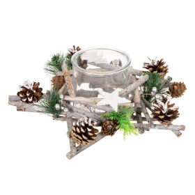 Χριστουγεννιάτικη Διακοσμητική Θήκη Κεριού Ξύλινη Βάση Αστέρι Glitter 31x31x10cm