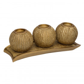 Σετ Χριστουγεννιάτικη Ξύλινη Βάση Χρυσή Ριγέ με Μπάλες Ρεσώ