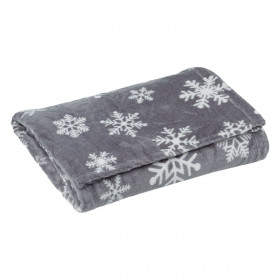 Ριχτάρι Χριστουγεννιάτικης Διακόσμησης Flannel Γκρι Λευκές Νιφάδες 160x130cm