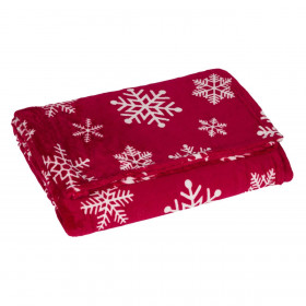 Ριχτάρι Χριστουγεννιάτικης Διακόσμησης Flannel Μπορντό Λευκές Νιφάδες 160x130cm