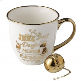 Χριστουγεννιάτικη Κούπα New Bone Λευκή Χρυσό Φίλτρο 500ml