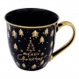 Χριστουγεννιάτικη Κούπα New Bone Μαύρη με Χρυσό Χερούλι Δέντρα &quotMerry Christmas&quot &amp Φίλτρο 620ml