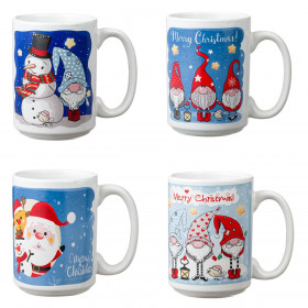Σετ Χριστουγεννιάτικες Κούπες Κεραμικές Ίσιες Φιγούρες 415ml - 4 τμχ.