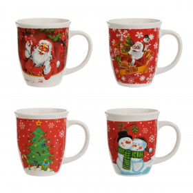 Σετ Χριστουγεννιάτικες Κούπες Κεραμικές Οβάλ με Σχέδια 420ml - 4 τμχ.