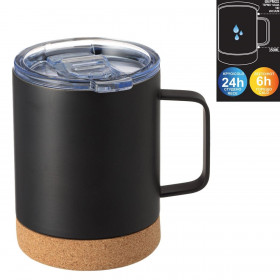 Κούπα Ισοθερμική Ανοξείδωτη Μαύρη με Διάφανο Καπάκι Πάτο Φελλό 350 ml