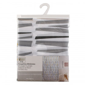 Κουρτίνα Μπάνιου Κάθετες Γραμμές Γκρι Μουσταρδί 180x180cm