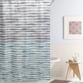 Κουρτίνα Μπάνιου Οριζόντιες Κυματιστές Γραμμές Γκρι Βεραμάν 180x180cm