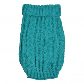 Πουλόβερ Κατοικιδίου Πετρόλ με Γύρισμα Σχέδιο Κοτσίδες