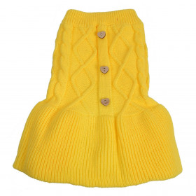 Πουλόβερ Κατοικιδίου Φόρεμα Κίτρινο με Ξύλινα Κουμπιά Καρδιές