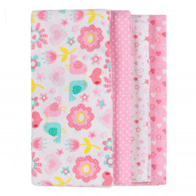 Πάνες Φανέλα Βαμβακερές Λευκές Ροζ Καρδιές Αστέρια Πουά Λουλούδια 80x80cm - 4 τμx.