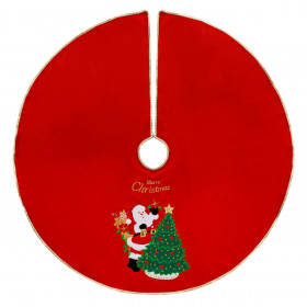 Χριστουγεννιάτικη Ποδιά Δέντρου Τσόχα Κόκκινη Άγιος Βασίλης Έλατο 98 cm