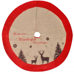 Χριστουγεννιάτικη Ποδιά Δέντρου Μπεζ Γιούτα Τάρανδοι 1 m