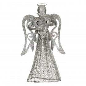 Χριστουγεννιάτικο Διακοσμητικό Μεταλλικό Άγγελος με Αστέρι Ασημί Glitter 30 cm 