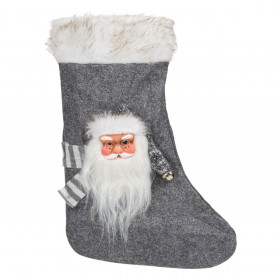 Χριστουγεννιάτικη Διακοσμητική Μπότα 3D Γκρι Άγιος Βασίλης Λευκή Γούνα 45cm
