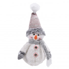 Χριστουγεννιάτικη Διακοσμητική Φιγούρα Χιονάνθρωπος Εκρού Γούνα Ροζ Σκουφί 30cm