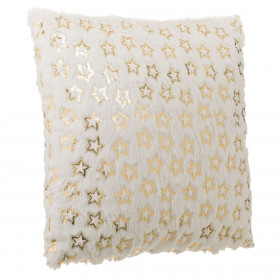 Μαξιλάρι Χριστουγεννιάτικης Διακόσμησης Λευκή Γούνα Χρυσά Foil Αστέρια 45x45cm