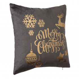 Χριστουγεννιάτικο Διακοσμητικό Μαξιλάρι Γκρι Βελουτέ Χρυσό Foil Τύπωμα 43x43 cm
