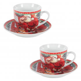 Σετ Χριστουγεννιάτικα Φλιτζάνια Πορσελάνη Άγιος Βασίλης Γράμμα &amp Πιατάκια 200ml - 2 τμχ.