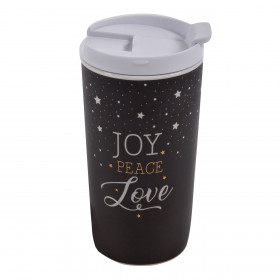 Χριστουγεννιάτικο Ποτήρι New Bone με Διπλό Τοίχωμα Γκρι Χρυσό Foil &quotJoy Peace Love&quot &amp Καπάκι 355ml