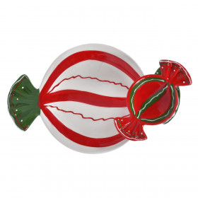 Χριστουγεννιάτικη Πιατέλα Κεραμική 2 Επιπέδων Σχήμα Καραμέλα 28x16x5.5cm