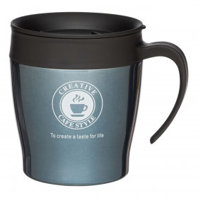 Κούπα για Καφέ Μεταλλική Silver Grey με Χερούλι &amp Καπάκι 350 ml