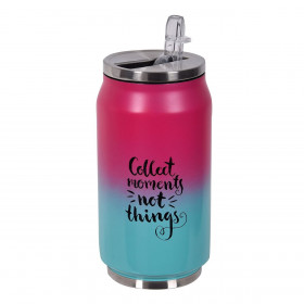 Ποτήρι Θερμός Ανοξείδωτο Ατσάλι Καπάκι με Καλαμάκι Φούξια Βεραμάν Degrade Μαύρο Μήνυμα 300ml