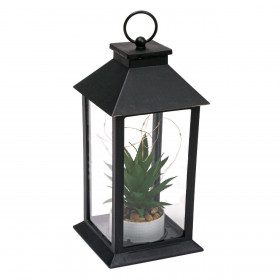 Φανάρι Διακοσμητικό Κρεμαστό Μαύρο με Aloe &amp LED 14x14x22 cm