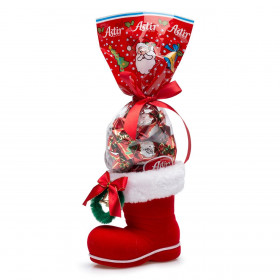 Χριστουγεννιάτικα Σοκολατάκια Γάλακτος με Πραλίνα σε Κόκκινη Βελουτέ Μπότα 100g - Astir