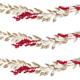 Χριστουγεννιάτικη Διακοσμητική Γιρλάντα Χρυσά Φύλλα Berries 180x9 cm