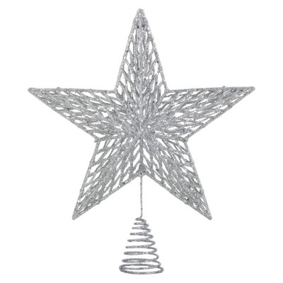 Χριστουγεννιάτικη Κορυφή Δέντρου 3D Ασημί Αστέρι Διάτρητο Σχέδιο 33 cm