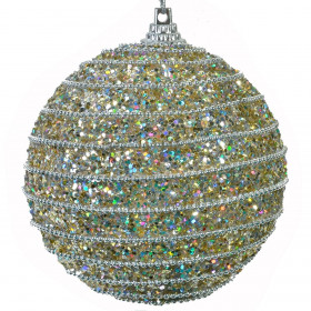 Σετ Χριστουγεννιάτικες Μπάλες Σαμπανί Glitter Ασημί Αλυσίδα 8 cm - 6 τμχ.