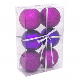 Σετ Χριστουγεννιάτικες Μπάλες Mωβ Γυαλιστερές Glitter 10 cm - 6 τμχ.