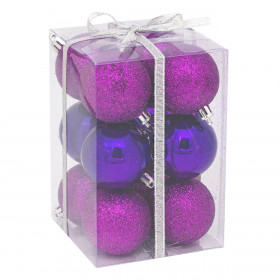 Σετ Χριστουγεννιάτικες Μπάλες Mωβ Γυαλιστερές Glitter 7 cm - 12 τμχ.