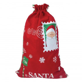 Χριστουγεννιάτικος Σάκος Γιούτα Κόκκινη Γραμματόσημο Άγιος Βασίλης 53x78cm