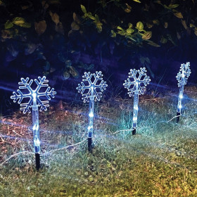 Χριστουγεννιάτικα Stick LED Μπαταρίας Νιφάδες 24 cm Διάφανες 2.4 m - Ψυχρό Λευκό