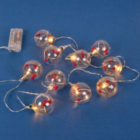 10 Λαμπάκια LED Μπαταρίας Μπάλες Διάφανες Kλαδιά Berries 1.65 m - Λευκό Θερμό