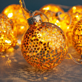 10 Λαμπάκια LED Μπαταρίας Μπάλες Χρυσά Αστεράκια 1.65 m - Θερμό Λευκό