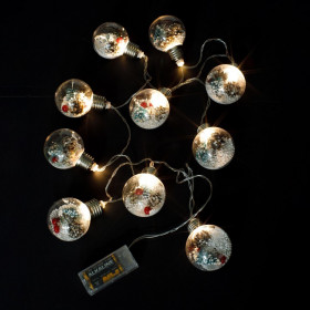 10 Χριστουγεννιάτικα Λαμπάκια LED Μπαταρίας Διάφανες Μπάλες Χιόνι Κουκουνάρια 1.75cm - Θερμό Λευκό