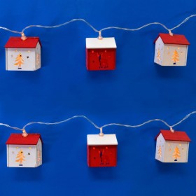 10 Διακοσμητικά Λαμπάκια Μπαταρίας Ξύλινα Σπίτια 1.8 m - Λευκό Θερμό