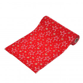Χριστουγεννιάτικο Διακοσμητικό Ύφασμα Βελουτέ Κόκκινο Χρυσά Αστέρια Glitter 4m x 24cm