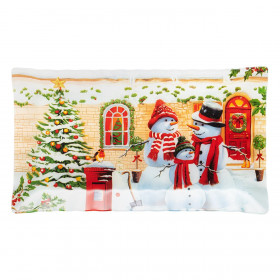 Χριστουγεννιάτικη Πιατέλα Γυάλινη Χιονάνθρωποι Δέντρα 42x24cm