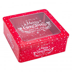 Χριστουγεννιάτικο Μετάλλικο Κουτί Κόκκινο με Παράθυρο 21x21x8.5cm