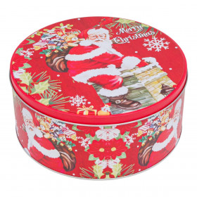 Χριστουγεννιάτικο Μεταλλικό Κουτί Στρογγυλό Κόκκινο Άγιος Βασίλης 25x11cm