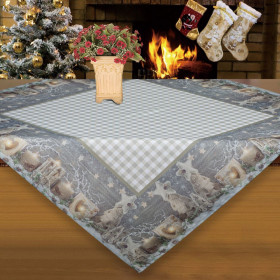 Χριστουγεννιάτικο Διακοσμητικό Τραπεζομάντηλο Καρέ Μπεζ Καρό Κεριά 80x80cm