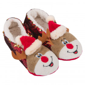 Χριστουγεννιάτικες Παντόφλες Γυναικείες Μπαλαρίνα Ταρανδάκια Παγιέτες